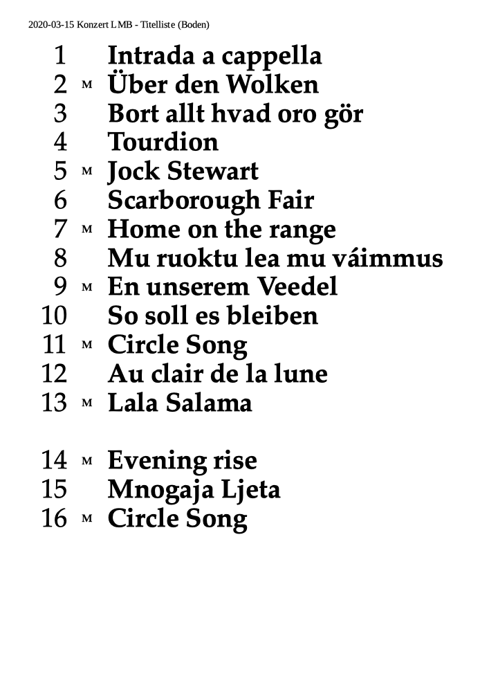 Konzertprogramm Mitsingkonzert 15.3.2020